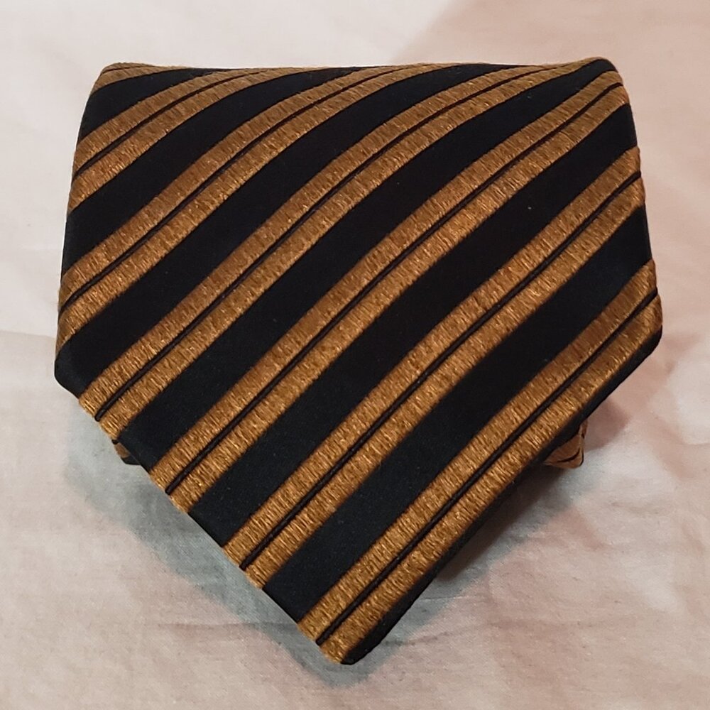 Charvet Place Vendome Made in France 100% Silk Necktie - Black Gold Striped